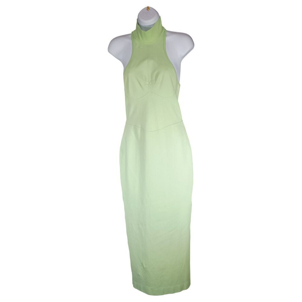 Noam Martinique Bodycon Sleeveless Long High Neck Dress Lime Green Small